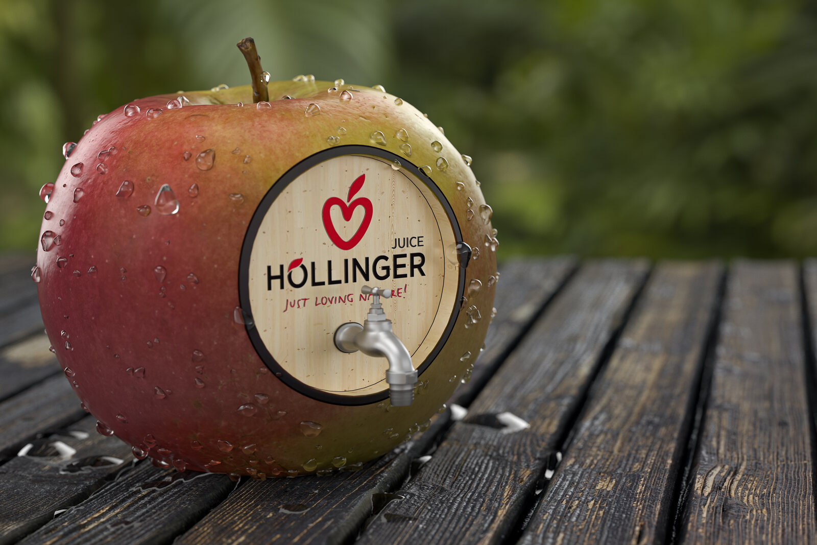 Höllinger Apfel mit Zapfhahn, CGI-Produktvisual