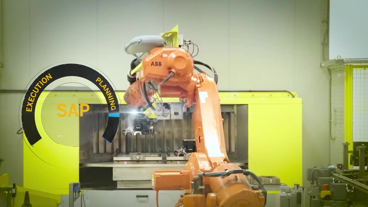 Roboter in der Fertigung, mit SAP-Infografik